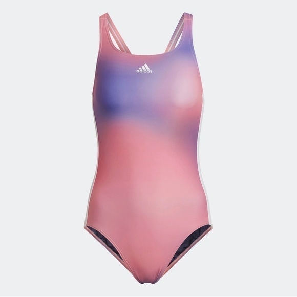 Adidas Melbourne 3 Stripe Swimsuit NWT Sz 12 One Piece Pink Purple Bathing - Picture 2 of 6
